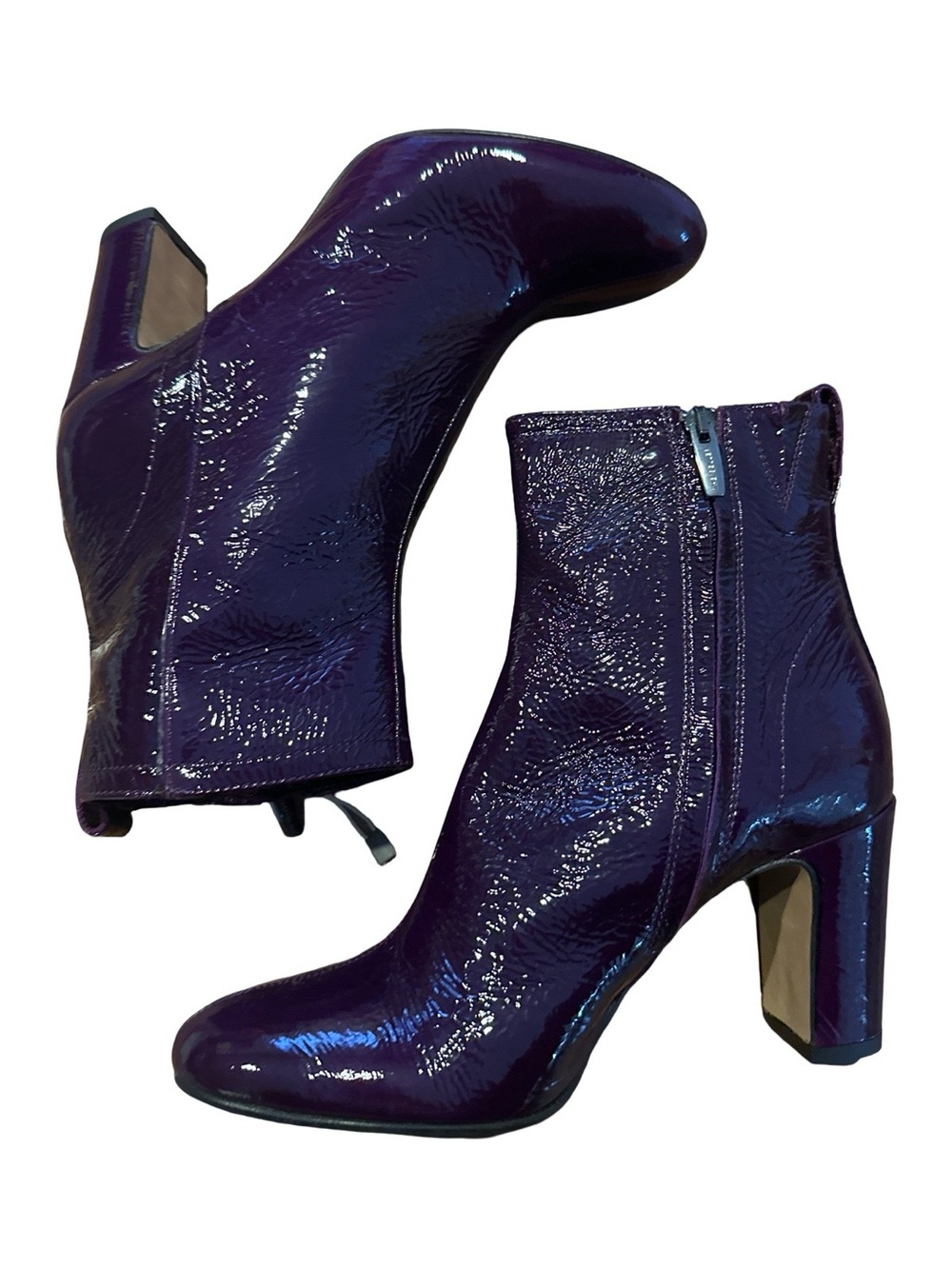 Patent Leather Purple Block Heel Ankle Boots